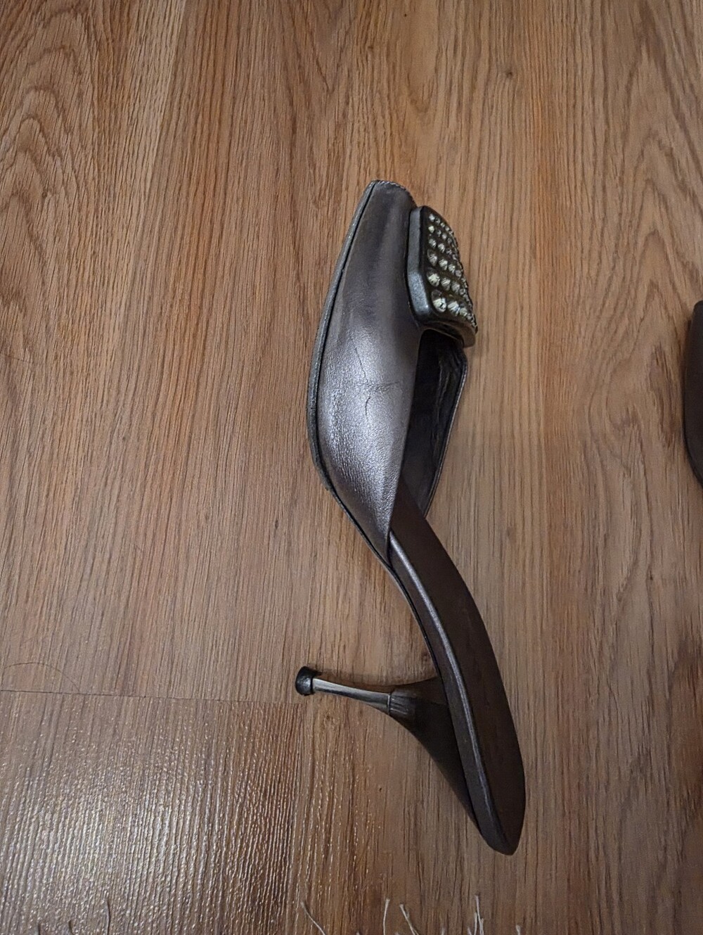 Prada Siver Leather Jeweled Square-Toe Mules - Picture 4 of 9